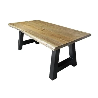 Abbildung von SAM Esstisch 200 x 100 cm Cali, Baumkantentisch naturfarben, Akazienholz massiv, A Gestell aus Metall Schwarz, aufgedoppelte Kanten 25+25 mm
