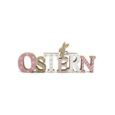 Abbildung von LB H&amp;F Osterdeko Schriftzug Ostern Holz Aufsteller niedliche Osterdekoration Osterhase rosa Tischdeko R (Ostern)