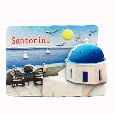 Abbildung von 3D Santorini Griechenland Kühlschrank Magnet Tourist Souvenirs Handmade Harz Handwerk Magnetische Aufkleber Home Küche Dekoration Reise Geschenk