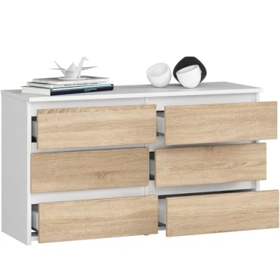 Abbildung von BDW Kommode mit 6 Schubladen 100 cm breit, 57 hoch Schrank, Sideboard, Mehrzweck , Schuhschrank, Schubladenkommode, Aktenschrank Wohn Schlafzimmer, Flur Weiss/Eiche Sonoma