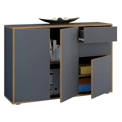 Abbildung von VCM Holz Kommode Sideboard Highboard Anrichte Schrank Büromöbel Salia Breite 110 cm Schublade Drehtüren Anthrazit