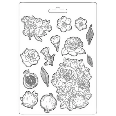 Abbildung von Stamperia K3PTA4523 Soft Mould A4 Casa Granada pomegranade and Flowers, Leather, White, A5, 4