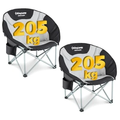 Abbildung von KingCamp 2Set Campingstuhl Moon Chair Tragegriff und Tragetasche,gepolsterte faltbar klappbar mit Getränkehalter max. 136 kg Schwarz/grau