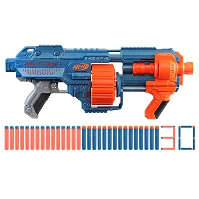 Abbildung von Nerf Elite 2.0 Shockwave RD 15 Blaster, 30 Darts, Dart Rotationstrommel, Schnellfeuer mit Pump Action, Erweiterungsoptionen, recyclebare Verpackung, für Jungen und Mädchen
