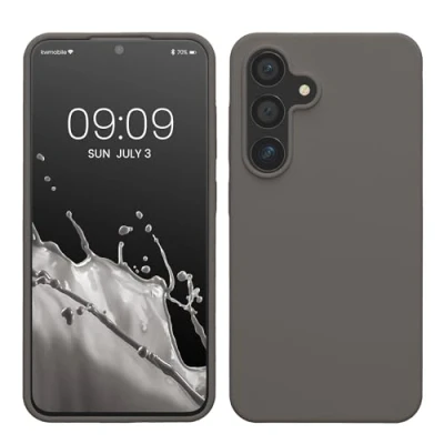 Abbildung von kwmobile Hülle kompatibel mit Samsung Galaxy S24 Silikon Handy Case Handyhülle für weiche Oberfläche kabelloses Laden Stone Dust