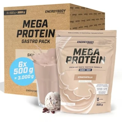 Abbildung von Energybody Mega Protein Stracciatella/Gastropack 3000 g/Mehrkomponenten mit Casein Whey Mix als Eiweißshake/Eiweisspulver ohne Aspartam/Protein Pulver