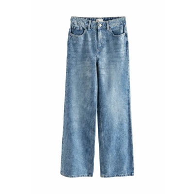 Abbildung von Next Petite Sequin Embellished WIDE Flared Jeans, Damen, Größe: 32, Mid blue