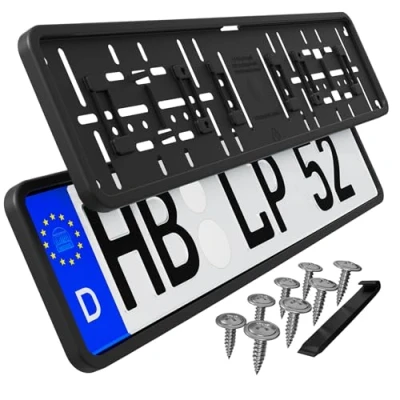Abbildung von L &amp; P Car Design Kennzeichenhalter für Auto mit umlaufendem Rahmen in Schwarz, (2 Stück)