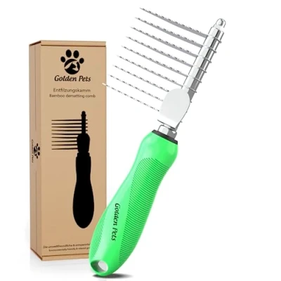 Abbildung von Golden Pets Entfilzer Kamm I Hunde &amp; Katzenbürste mittel bis langhaar geeignet Kleine große Tiere Abgerundete Zinken + Gratis Pflegehandbuch