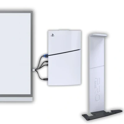 Abbildung von PAXO Stylische PS5 SLIM Wandhalterung für Disc &amp; Digital Version Stromanschluß Links Playstation 5 Wandhalterung, Zubehör, Weiß