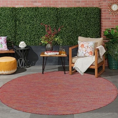 Abbildung von Jimri In &amp; Outdoor Teppich Wetterfester für Balkon, Terrasse, Garten, Wohnzimmer, Küche Strapazierfähiger Bodenteppich, Widersteht UV Strahlen Wasser Größe 160 cm Rund, Regenbogen