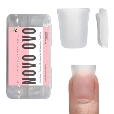 Abbildung von NOVO OVO Ente Nagelspitzen kurze Vollständig Abgedeckten, klare vorgeätzt Soft Gel Nagelverlängerung, DUCK FEET NAIL TIPS Full Cover Extra Short, breite für Acrylnägel x 12 Größen 120 Stück