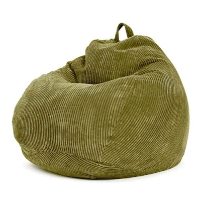 Abbildung von Green Bean Indoor Sitzsack 90x110cm EPS Perlen Füllung &amp; Cordstoff Kuschelig Weich Waschbar Drinnen Bodenkissen Liegekissen Sitzkissen Sitzhocker Relax Sessel Kinder Erwachsene Stoff Grün