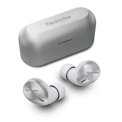Abbildung von Technics EAH AZ40E S In ear Kopfhörer Bluetooth, bequemer mit integriertem Mikrofon, anpassbare Passform, bis zu 7,5 Stunden Wiedergabe, Silber