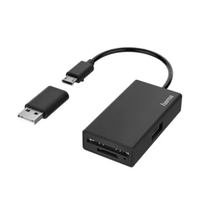 Abbildung von Hama USB OTG Hub 3 Ports mit Kartenlesegerät (High Speed Datenübertragung, 2x Kartenleser SD und microSD, 1x A für Maus, Stick, usw. Multiport Adapter, Adapter 3in1 Büro, Homeoffice)