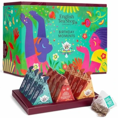 Abbildung von ETS Teegeschenk Birthday Moments Happy Geburtstag Geschenk 3 Tee Sorten Früchtetee, Gewürztee BIO 12 Pyramidenbeutel