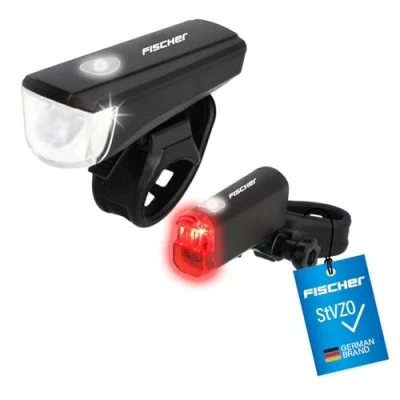 Abbildung von Fischer Fahrrad LED Batterie Beleuchtungs Set small Box, mit Technologie, spritzwassergeschützt, schwarz, 1 Stück