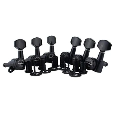 Abbildung von Guyker Guitar Locking Tuners (6 for Left) 1:18 Lock String Tuning Key Pegs Machine Head with Hexagonal Handle Replacement ST TL SG LP Style Electric, Folk or Acoustic Guitars Black
