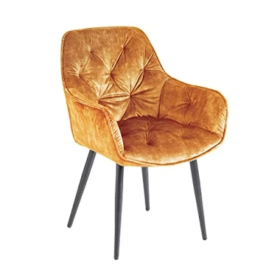Abbildung von riess ambiente Polsterstuhl MILANO senfgelb / schwarz (Einzelartikel, 1 St), Esszimmer · Samt Metall mit Armlehne Ziersteppung Chesterfield