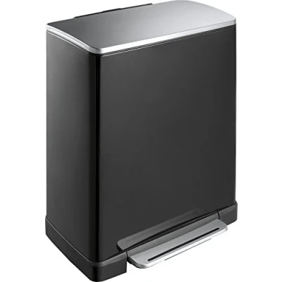 Abbildung von EKO E Cube Tretmülleimer 50L Metall (34.5 x 50 65 cm, Dämpfer System, Fingerabdruck frei, Stay Open, Abfallbeutelfixierung), matt schwarz