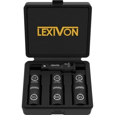 Abbildung von LEXIVON 17mm 19mm 21mm Radschrauben Nuss + 3/4, 13/16, 7/8 Für den Einsatz mit Elektro oder Druckluft Schlagschraubern 1/2&quot; Antrieb, Decken die am häufigsten verwendeten Zoll und metrischen Größen