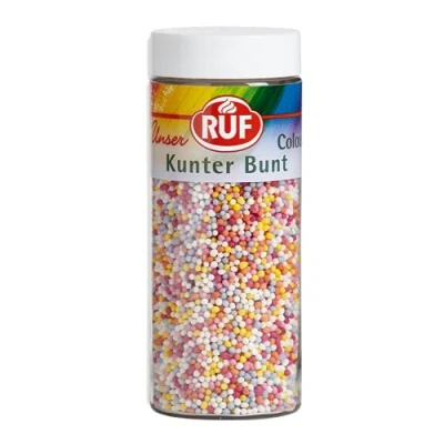 Abbildung von RUF Kunterbunte Nonpareilles, Zucker Perlen, Streu Dekor in bunten Farben, Mini Kugeln zum Verzieren von Eis, Torten und Muffins