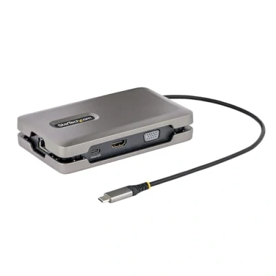 Abbildung von StarTech.com USB C Multiport Adapter Docking Station auf DP Alt Mode/4k HDMI/VGA, Dual Monitor Laptop Dockingstation, 100W PD, Ethernet, Mini Dock/MST Adapter/Reiseadapter (DKM31C3HVCPD)