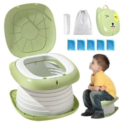 Abbildung von Toilettensitz, Toilettensitz für Junge und Mädchen, Tragbares Klapptöpfchen, Klapptoilette Falttoilette, Toilette Unterwegs, Töpfchen Baby mit Ersatztaschen (Grün)