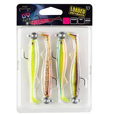 Abbildung von Fox Rage Slick Shad Mixed UV Colour Pack Loaded 4 Gummifische, Gewicht/Länge/Hakengröße:10g 11cm Gr. 3/0