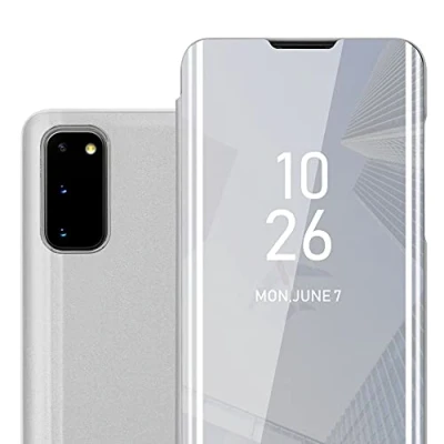 Abbildung von Cadorabo Hülle kompatibel mit Samsung Galaxy S20 Schutzhülle TPU Silikon Case 360 View Spiegel, Slim Kratzfest Weiche Gummi Rundumschutz Cover für in Silber