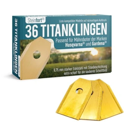 Abbildung von Steinfort 36x Mähroboter Ersatzmesser Klingen für alle Husqvarna® Automower® / Gardena® Rasenroboter Ersatzklingen mit Titan Messer Schrauben