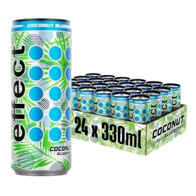 Abbildung von effect® COCONUT BLUEBERRY Energy Drink 24 x 0,33l Dose Erfrischungsgetränk mit Kokosnuss Blaubeeren Geschmack Energieschub im 24er Einweg Dosen Tray