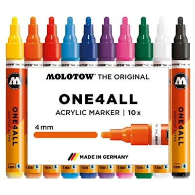 Abbildung von Molotow One4All 227HS Acryl Marker Basic Set 1 (4,0 mm Strichstärke, hochdeckend und permanent, UV beständig, für fast alle Untergründe) 10 Stück sortiert