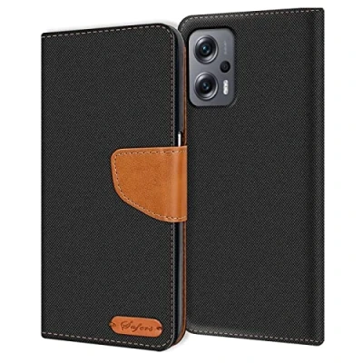 Abbildung von Verco kompatibel mit Xiaomi Poco X4 GT Hülle, Schutzhülle für Tasche Denim Textil Book Case Flip Klapphülle Schwarz