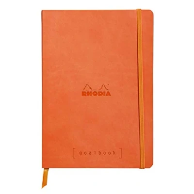 Abbildung von Rhodia 117754C Notizheft Goalbook (DIN A5, 14,8 x 21 cm, Dot, praktisch und trendige, mit weichem Deckel, 90g, elfenbeinfarbigem Papier, 120 Blatt, Gummizug, Lesezeichen) 1 Stück, Tangerine