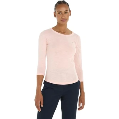 Abbildung von Tommy Hilfiger Damen Langarmshirt 1985 Slim Slub Basic, Rosa (Whimsy Pink), XXS