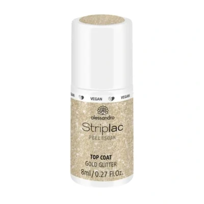 Abbildung von alessandro Striplac Top Coat Goldglitter UV Überlack für brillanten Glanz Schnelltrocknend und schützend Vegan tierversuchsfrei 8 ml