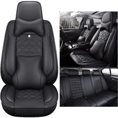 Abbildung von Eunncu Autositzbezüge komplettes Set Universal in Stylish Design Schonbezüge für Vordersitze und Rückbank Auto Sitzbezüge Airbag Kompatibel Premium Wasserdicht Sitzbezug, Schwarz Luxus