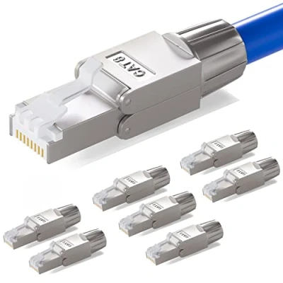 Abbildung von HB DIGITAL 8x CAT 8 RJ45 Stecker Netzwerkstecker für starre LAN Kabel Verlegekabel Ethernet werkzeuglos LSA 40 Gbit/s AWG 22 26 vollgeschirmt STP 50μ vergoldete Kontakte