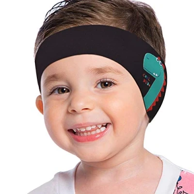 Abbildung von MoKo Schwimmen Stirnband, Neopren Schwimmband Ohrenband Wasserdichtes Kopfband Haarband mit Hohe Elastizität und Klettverschluss Ohrenschutz Band für Kinder Alter 1 2, S Größe Schwarz