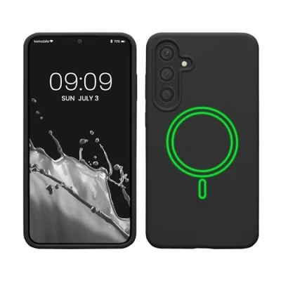 Abbildung von kwmobile Hülle kompatibel mit Samsung Galaxy S24 Plus magnetisches Silikon Case MagSafe Cover gummiert Schwarz