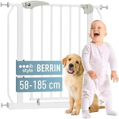 Abbildung von ib style Treppenschutzgitter für Babys Berrin 58 185 cm, Türschutzgitter, Klemmgitter Kleinkinder,Ohne Bohren, Weiß, 148 156 cm