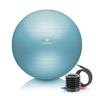 Abbildung von BODYMATE Gymnastikball Sitzball Trainingsball mit GRATIS E Book inkl. Luft Pumpe, Ball für Fitness, Yoga, Gymnastik, Core Training, starken Rücken als Büro Stuhl ICY Blue 55cm