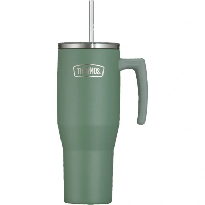 Abbildung von THERMOS REFRESHING SERIES Isolier Trinkbecher 1,1l grün matt, Tumbler mit Strohhalm und Griff für unterwegs, Arbeit oder zu Hause, geschmacksneutraler doppelwandiger Edelstahl