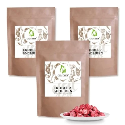 Abbildung von Getrocknete Erdbeeren 750g gefriergetrocknete Erdbeerscheiben Premium Qualität ohne Zuckerzusatz 100% Vollfrucht Erdbeerchips Snack GreatVita