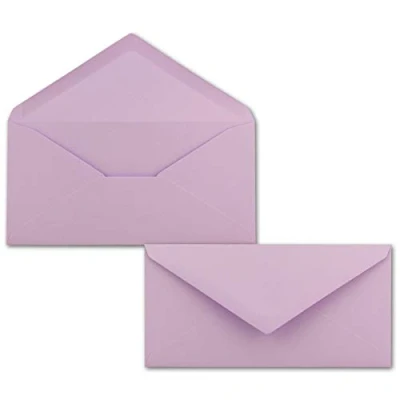 Abbildung von 50 Brief Umschläge Violett DIN Lang 110 x 220 mm (11 22 cm) Nassklebung ohne Fenster Ideal für Einladungs Karten Serie FarbenFroh