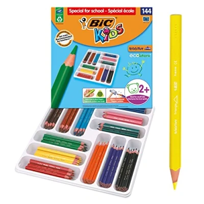 Abbildung von BIC Kids 887831 ECOlutions Evolution Dreikant Buntstifte Set in einer Großpackung à 144 Farbstifte, Für Kinder ab 2 Jahre, ohne Holz, mit bruchsicherer Mine, 12 Farben