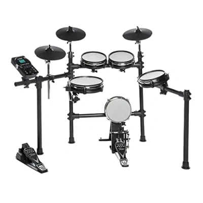 Abbildung von Fame DD 6600 E Drum Set, Elektronisches Schlagzeug Set mit 408 Sounds, Dual Zone Snare Pad 10“, Kick 8“, Aux Eingang, MIDI, Drumsticks, Effekten und Double Bass, Schlagzeug, Schwarz