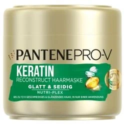 Abbildung von Pantene Pro V Glatt &amp; Seidig Keratin Reconstruct Haarmaske Für Widerspenstiges Haar, Haarpflege Glanz, Anti Frizz, Haarkur, Haarmaske, Haare Kur, Haar Mask, Beauty, Gold, 300ml