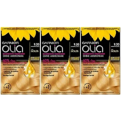 Abbildung von Garnier Olia Dauerhafte Haarfarbe, 9.30 Karamellgold (Blond), 3 Stück
